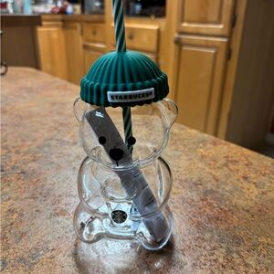 Starbucks limited edition Christmas Bearista Glass with Green Lid 2025